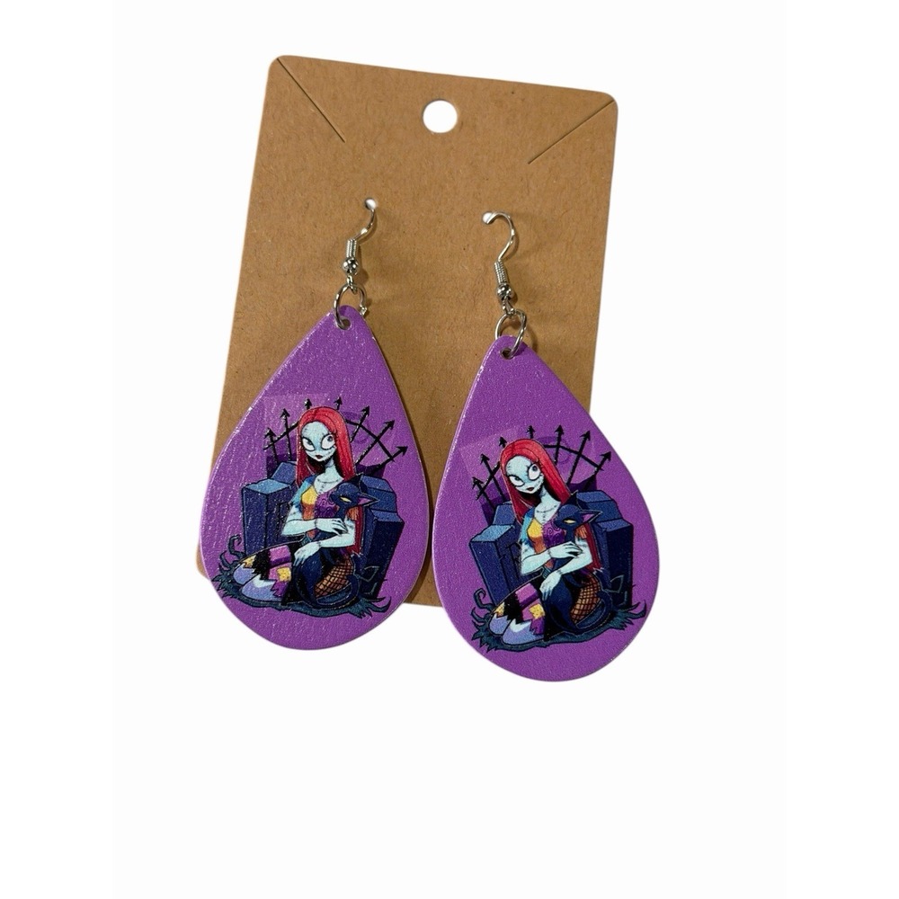 Sally Purple Teardrop Faux Leather Dangle Earrings